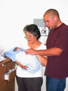 Grandmother and new father with Perry